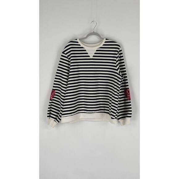 Live Well Lifestyle Womens Striped Sweatshirt Size XL Black White Pink Heart NWT - Picture 2 of 9